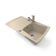 Nero Gránit mosogatótálca NERO Venezia + kihúzható zuhanyfejes Shower csaptelep + dugókiemelő (bézs) mosogatótálca