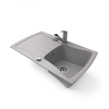 Nero Gránit mosogatótálca NERO Venezia + kihúzható zuhanyfejes Shower csaptelep + dugókiemelő (szürke) mosogatótálca