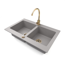 Nero Gránit mosogatótálca NERO Verso + magasított arany csaptelep + dugókiemelő (szürke) mosogatótálca