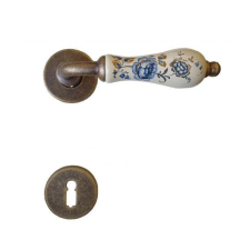 Nestori Italy Samoha-Diána Körrozettás Fehér-Kék Virágos Porcelán Betétes Patinás Antik (Csak Kilincs Felső Rozettán) zár és alkatrészei