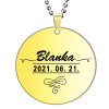 Név és dátum (2) egyénre szabott medál lánccal, választható több formában és színben