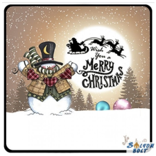 Nevlini Karácsonyi hűtőmágnes, Merry Christmas, cilinderes hóember ajándéktárgy
