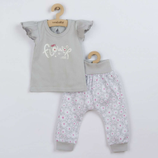 NEW BABY 2-részes pamut együttes New Baby Happy Flower szürke