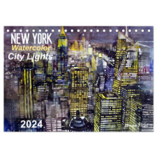 New York Watercolor Citylights (Tischkalender 2024 DIN A5 quer), CALVENDO Monatskalender naptár, kalendárium