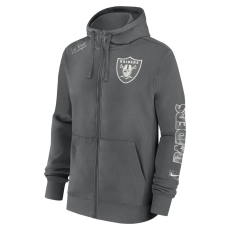 Nike cotton full-zip fleece hoodie - nfl las vegas raiders pulóver férfi szürke m
