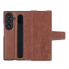 Nillkin AOGE műanyag telefonvédő (valódi bőr hátlap, mikrofiber plüss belső, ceruza tartó) SÖTÉTBARNA Samsung Galaxy Z Fold7 (SM-F966)