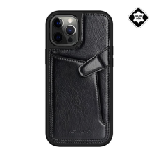 Nillkin AOGE műanyag telefonvédő (valódi bőr hátlap. mikrofiber plüss belső. kártyazseb) FEKETE tok és táska