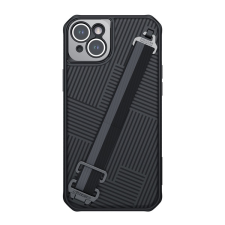 Nillkin STRAP műanyag telefonvédő (közepesen ütésálló, fém kamera védelem + kézpánt, csíkos minta) FEKETE Apple iPhone 14 Plus tok és táska