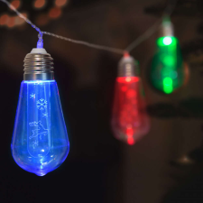 Nobrand Fényfüzér 10 LED-es, villanykörte alakú, 1,9 m, 2 x AA elemes, színes karácsonyfa izzósor