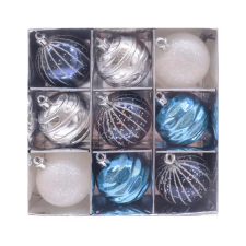 Noelle kék-fehér-ezüst mintás karácsonyi gömbök – 9 db-os szett karácsonyfadísz