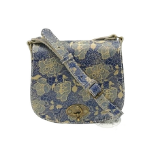  Női bőr válltáska, kék virágos, oldaltáska ajándéktárgy
