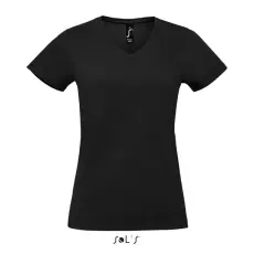  Női MPERIAL V-nyakú rövid ujjú póló, SOLS SO02941, Deep Black-M