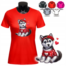 NŐI NYOMTATOTT PÓLÓ - ARANYOS HUSKY KUTYAFAJTA RÓZSÁK - XS női póló