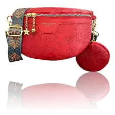  NŐI OLDALTÁSKA -VIRÁGMINTÁS- DOMBORNYOMOTT- PIROS- kézitáska és bőrönd