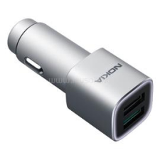 Nokia autós töltő 2 USB aljzat (12W, gyorstöltő) EZÜST (DC-801_S) mobiltelefon kellék