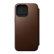 Nomad Modern Leather Folio iPhone 15 Pro Max flip tok, barna tok és táska