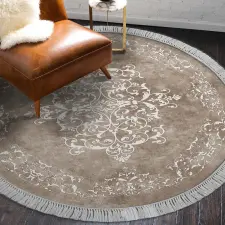 Nonbrand Elegáns Kerek Előszoba Szőnyeg - Bézs-Fehér - 100x100 cm lakástextília