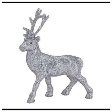 Nonbrand Rénszarvas szobor - álló 21x15 cm - glitteres ezüst karácsonyi dekoráció