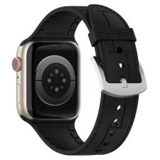 NUBO Apple Watch kompatibilis szövet hatású szilikon pótszíj - fekete - 42/44/45/46mm okosóra kellék