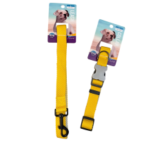  Nyakörv + póráz szett – sárga, L méret nyakörv, póráz, hám kutyáknak