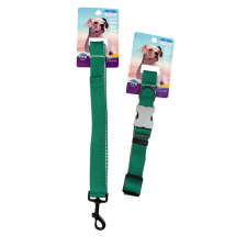  Nyakörv + póráz szett – zöld, L méret nyakörv, póráz, hám kutyáknak