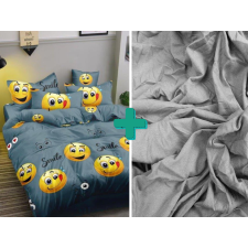 NYALÁNK EMOJI mikroszálas ágyneműgarnitúra, szürke + Jersey lepedő 90x200cm lakástextília