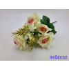  Nyíló rózsa 9 ágú selyem csokor 42 cm - Krém-Rózsaszín