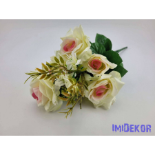 Nyíló rózsa 9 ágú selyem csokor 42 cm - Krém-Rózsaszín dekoráció