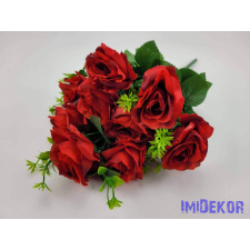  Nyílott 9 ágú rózsa selyemvirág csokor 44 cm - Piros dekoráció