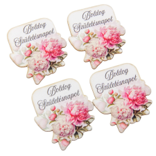  Nyomtatott dekorkarton Boldog születésnapot virágos tábla 6cm 4db-os dekorációs kellék