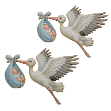  Nyomtatott dekorkarton gólya babával kék 10cm 2db-os dekorációs kellék