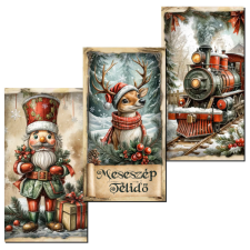  Nyomtatott dekorkarton - Karácsonyi piros-zöld téma táblák 3db/csomag dekorációs kellék