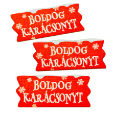  Nyomtatott dekorkarton Karácsonyi szalag tábla havas piros 7,5cm 3db-os dekorációs kellék