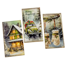  Nyomtatott dekorkarton Karácsonyi zöld téma tábla 9,5cm 3db-os dekorációs kellék