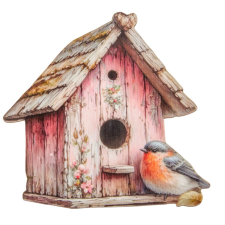  Nyomtatott dekorkarton madáretető rózsaszín 14cm dekorációs kellék