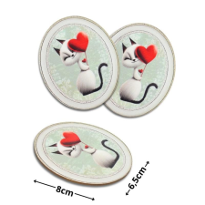  Nyomtatott dekorkarton - Valentin napi cica ovál tábla 3db/cs dekorációs kellék