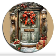  Nyomtatott dekortábla, koszorúközép - karácsonyi ajtó. Mérete: 11,8 cm dekorációs kellék