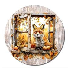  Nyomtatott dekortábla, koszorúközép - Őszi ablak rókával. Mérete: 11,8 cm dekorációs kellék