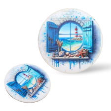  Nyomtatott fa koszorú közép - Tengeri lak 11,8cm dekorációs kellék