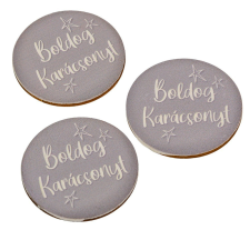  Nyomtatott fa tábla Boldog karácsonyt szürke-fehér 5cm 3db-os dekorációs kellék