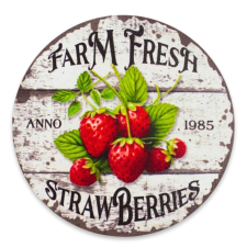  Nyomtatott fa tábla - Eper farm koszorú közép 11,8cm dekorációs kellék