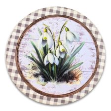  Nyomtatott fa tábla - Hóvirágok retró koszorú közép 11,8cm dekorációs kellék