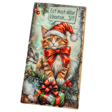  Nyomtatott fa tábla - Karácsonyi cicás akasztós tábla 13x24,3cm dekorációs kellék