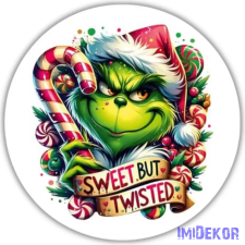  Nyomtatott fa tábla koszorú közép - Cukros grincs 11,8cm dekorációs kellék