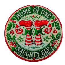  Nyomtatott fa tábla koszorú közép Elf lábak 11,8cm dekorációs kellék