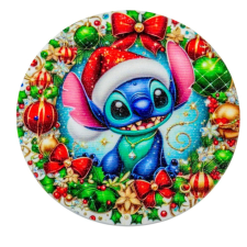  Nyomtatott fa tábla koszorú közép Karácsonyi stitch 11,8cm dekorációs kellék