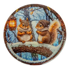  Nyomtatott fa tábla koszorú közép Két mókus 14,8cm dekorációs kellék