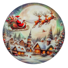  Nyomtatott fa tábla koszorú közép Télapó a város felett 11,8cm dekorációs kellék