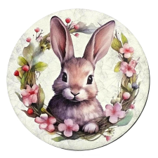  Nyomtatott kerek dekortábla, nyuszifejes koszorú. Mérete: 11,8 cm dekorációs kellék