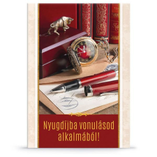 Nyugdíjas búcsúztató képeslap - bordó könyv/toll party kellék